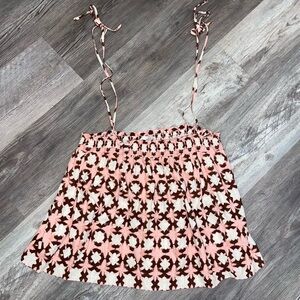 LOFT Pink and Brown Smocked Skirt With Ties